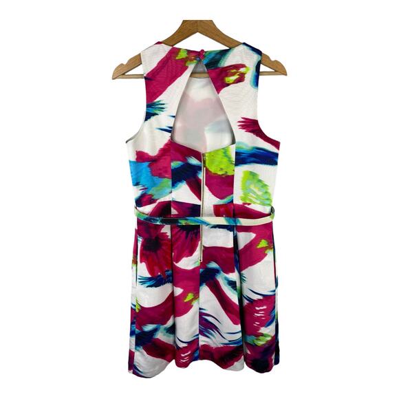 Eliza J Womens size 10 P Floral Bird Dress Belted Tulle Lined Cutout Fit & Flare - Picture 4 of 15